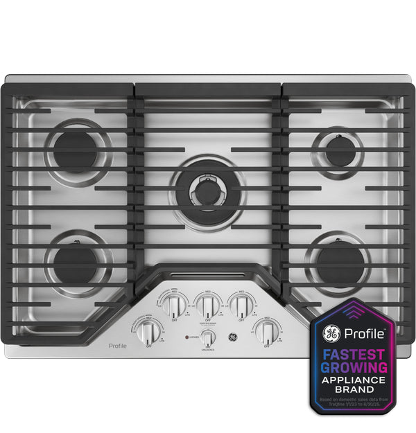 GE Profile™ 30" Built-In Tri-Ring Gas Cooktop with 5 Burners and Included Extra-Large Integrated Griddle