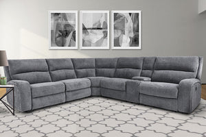 Polaris - Bizmark Grey 6 Piece Modular Power Reclining Sectional with Power Adjustable Headrests