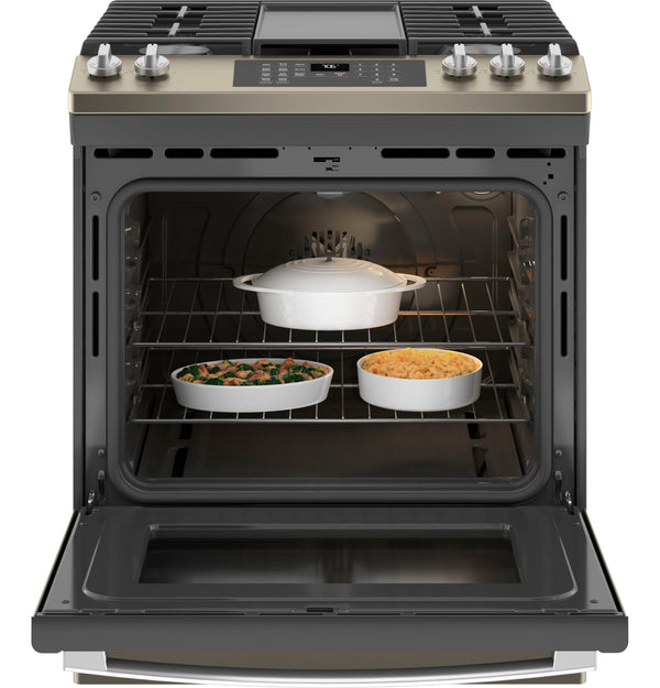 GE® 30" Slide-In Front-Control Convection Gas Range with No Preheat Air Fry