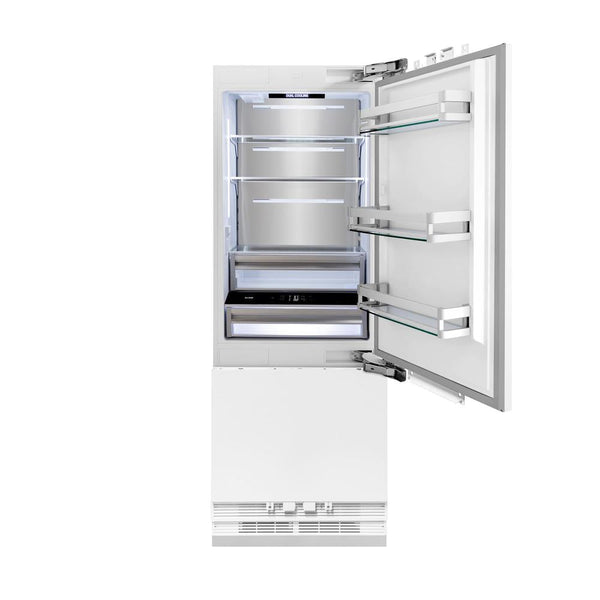 ZLINE Autograph Edition 30 in. 16.1 cu. ft. Panel Ready Built-in 2-Door Bottom Freezer Refrigerator with Internal Water and Ice Dispenser with Champagne Bronze Handles