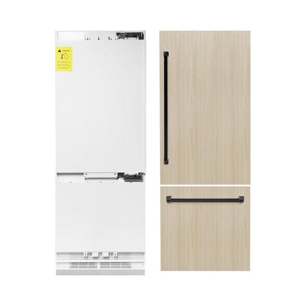 ZLINE Autograph Edition 30 in. 16.1 cu. ft. Panel Ready Built-in 2-Door Bottom Freezer Refrigerator with Internal Water and Ice Dispenser with Matte Black Handles