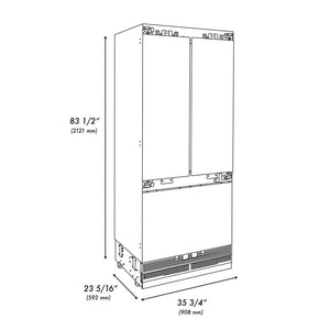 ZLINE Autograph Edition 36 in. 19.6 cu. ft. Panel Ready Built-in 3-Door French Door Refrigerator with Internal Water and Ice Dispenser with Matte Black Handles