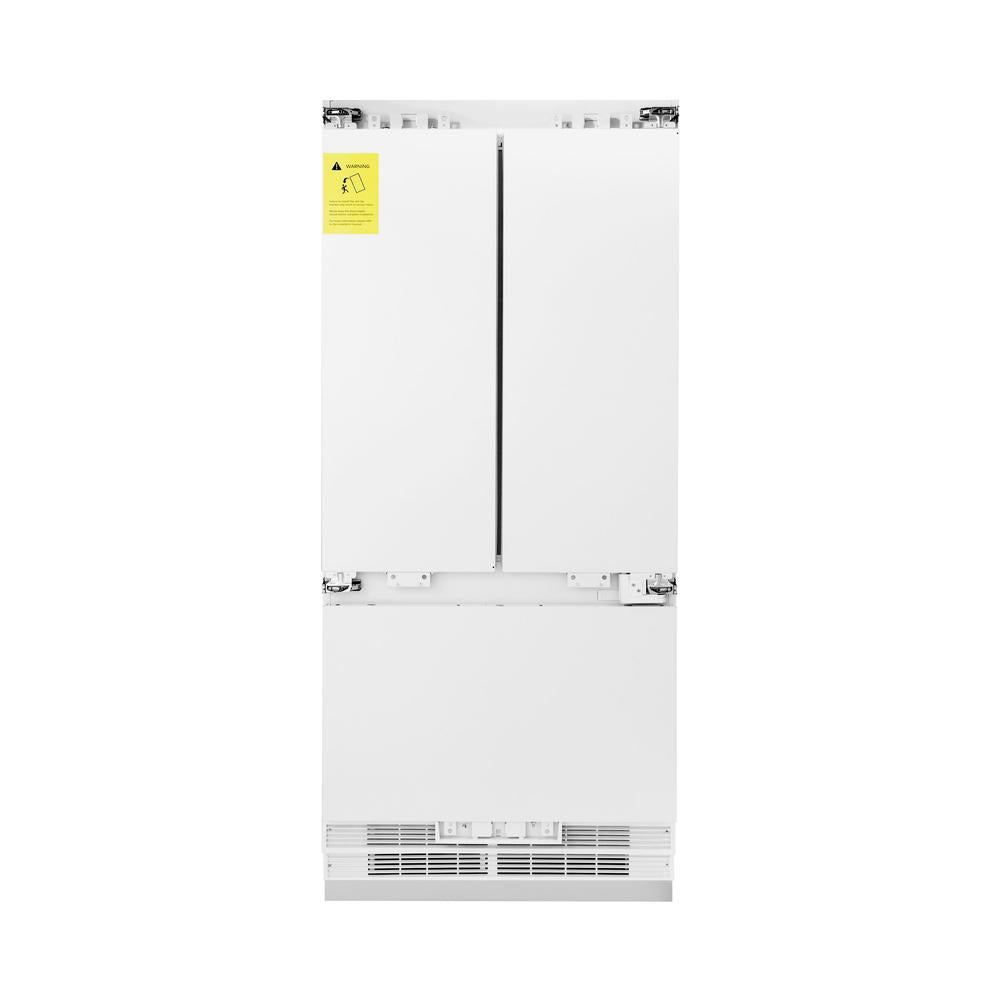 ZLINE Autograph Edition 36 in. 19.6 cu. ft. Panel Ready Built-in 3-Door French Door Refrigerator with Internal Water and Ice Dispenser with Matte Black Handles