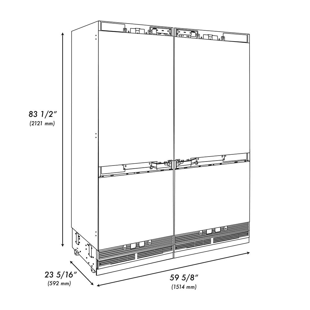 ZLINE Autograph Edition 60 in. 32.2 cu. ft. Panel Ready Built-In 4-Door French Door Refrigerator with Internal Water and Ice Dispenser with Matte Black Handles