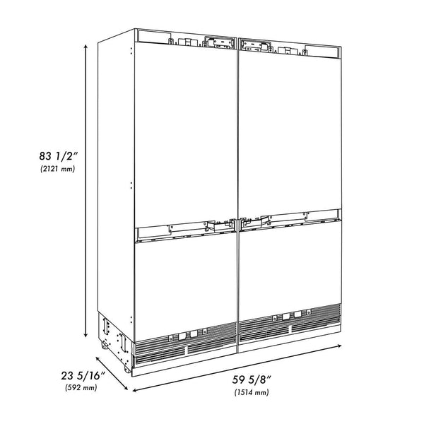 ZLINE Autograph Edition 60 in. 32.2 cu. ft. Panel Ready Built-In 4-Door French Door Refrigerator with Internal Water and Ice Dispenser with Matte Black Handles