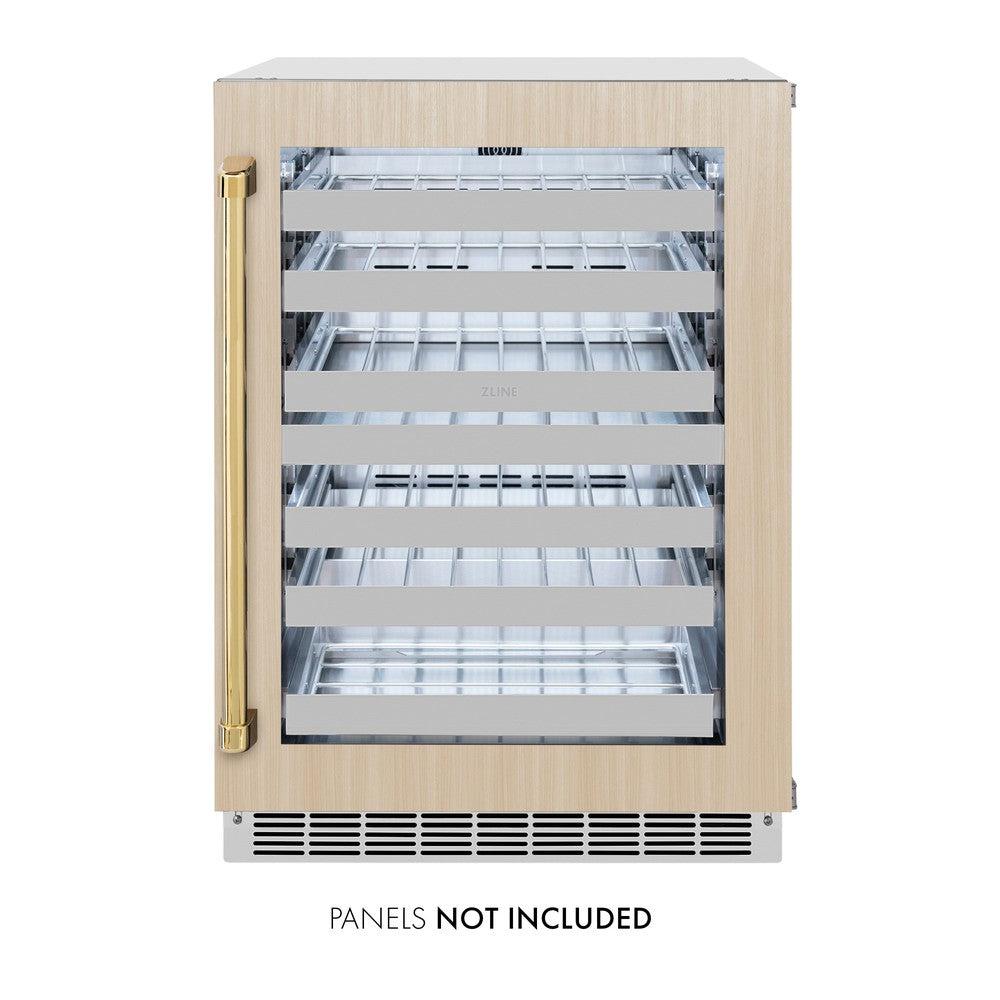 ZLINE Autograph Edition 24 in. Touchstone Dual Zone 44 Bottle Wine Cooler With Panel Ready Glass Door And Polished Gold Handle