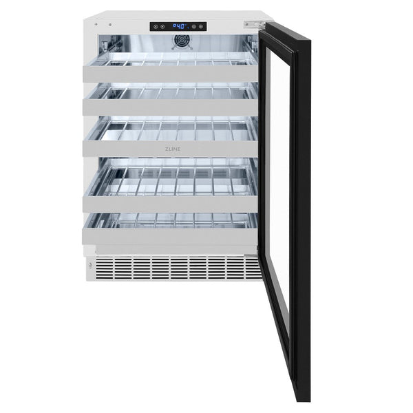 ZLINE Autograph Edition 24 in. Touchstone Dual Zone 44 Bottle Wine Cooler With Panel Ready Glass Door And Matte Black Handle