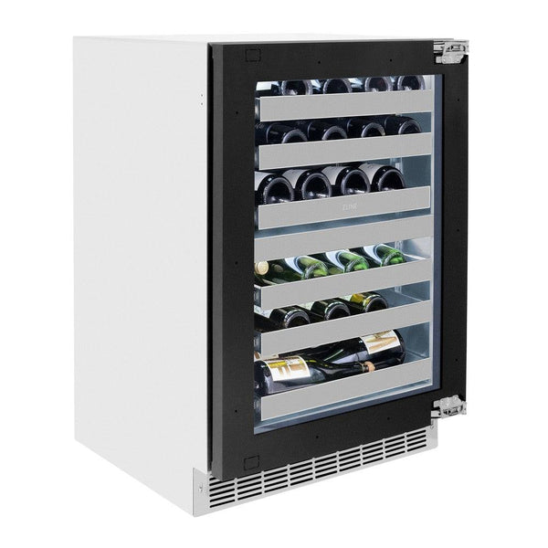 ZLINE Autograph Edition 24 in. Touchstone Dual Zone 44 Bottle Wine Cooler With Panel Ready Glass Door And Matte Black Handle