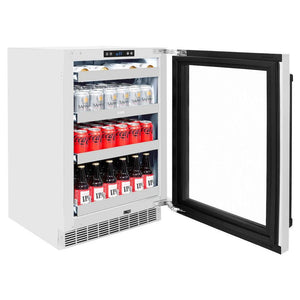 ZLINE Autograph Edition 24 in. Touchstone 151 Can Beverage Fridge With Stainless Steel Glass Door And Matte Black Handle