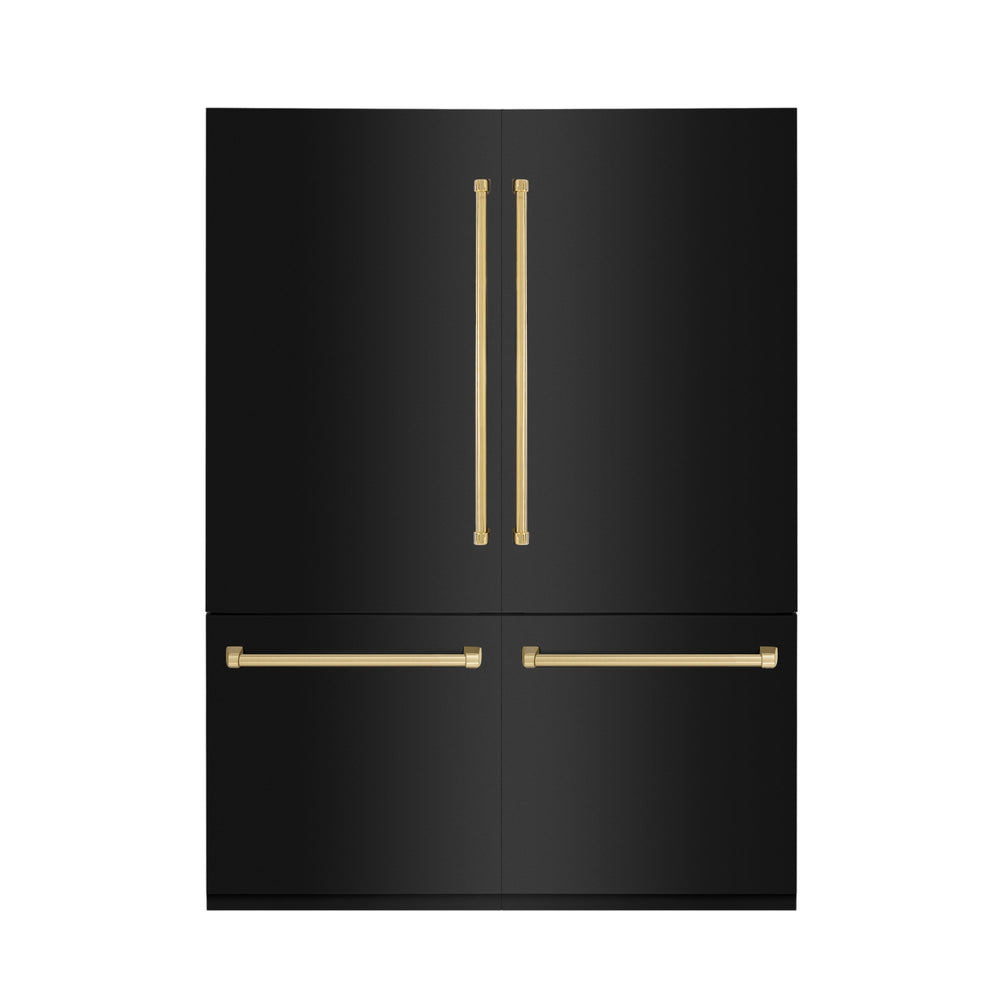 ZLINE 60" Autograph Edition 32.2 cu. ft. Built-in 4-Door French Door Refrigerator with Internal Water and Ice Dispenser in Black Stainless Steel with Gold Accents