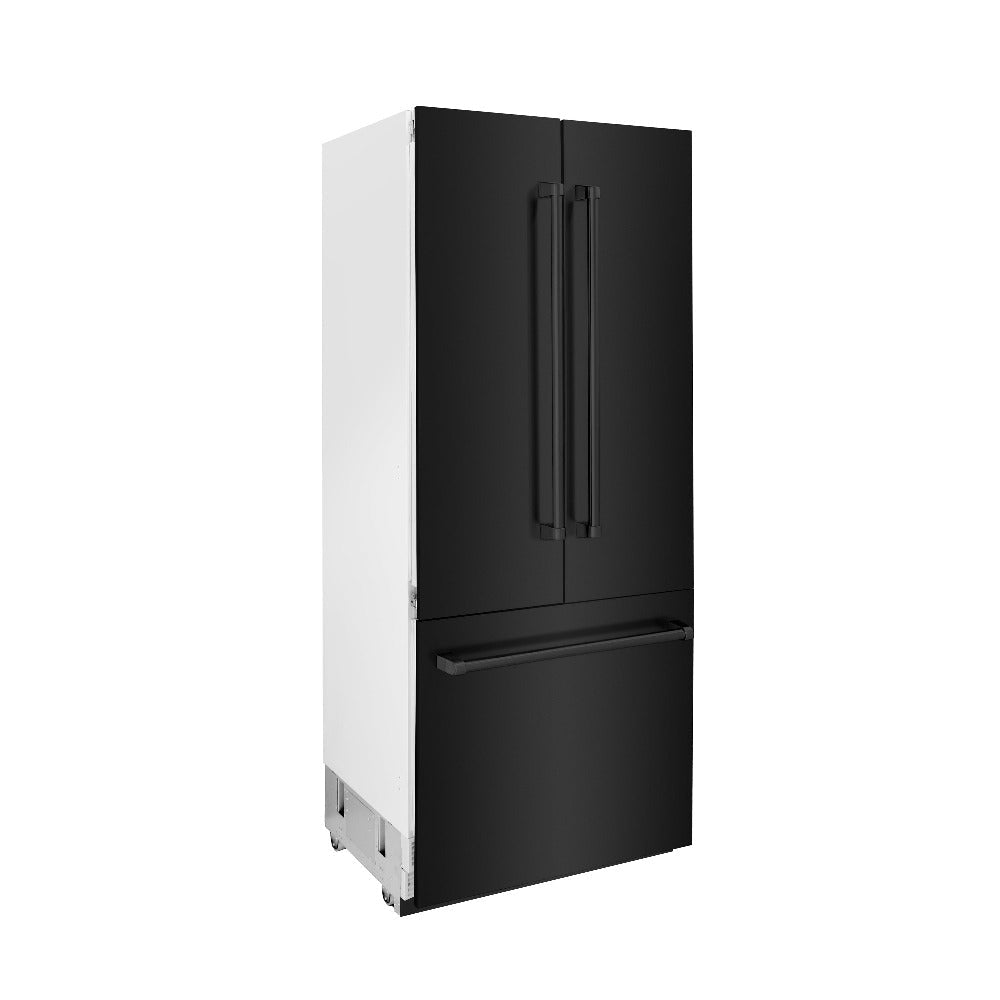 ZLINE 36" 19.6 cu. ft. Built-In 3-Door French Door Freezer Refrigerator with Internal Water and Ice Dispenser in Black Stainless Steel