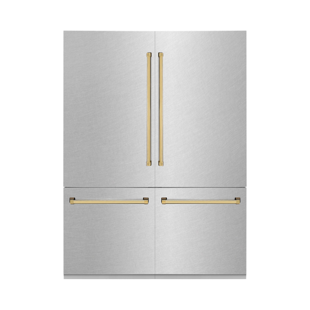 ZLINE 60" Autograph Edition 32.2 cu. ft. Built-in 4-Door French Door Refrigerator with Internal Water and Ice Dispenser in Fingerprint Resistant Stainless Steel with Gold Accents