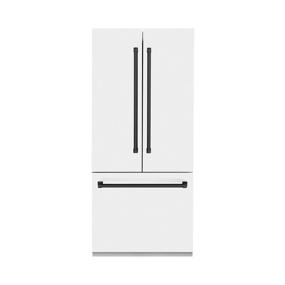 ZLINE 36” Autograph Edition 19.6 cu. ft. Built-in 3-Door French Door Refrigerator with Internal Water and Ice Dispenser in White Matte with Matte Black Accents
