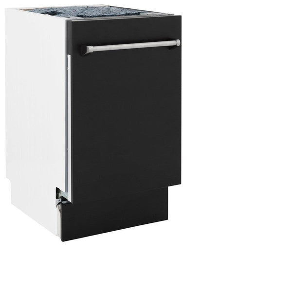 ZLINE 18" Tallac Series 3rd Rack Top Control Built-In Dishwasher in Black Matte with Stainless Steel Tub, 51dBa (DWV-BLM-18)