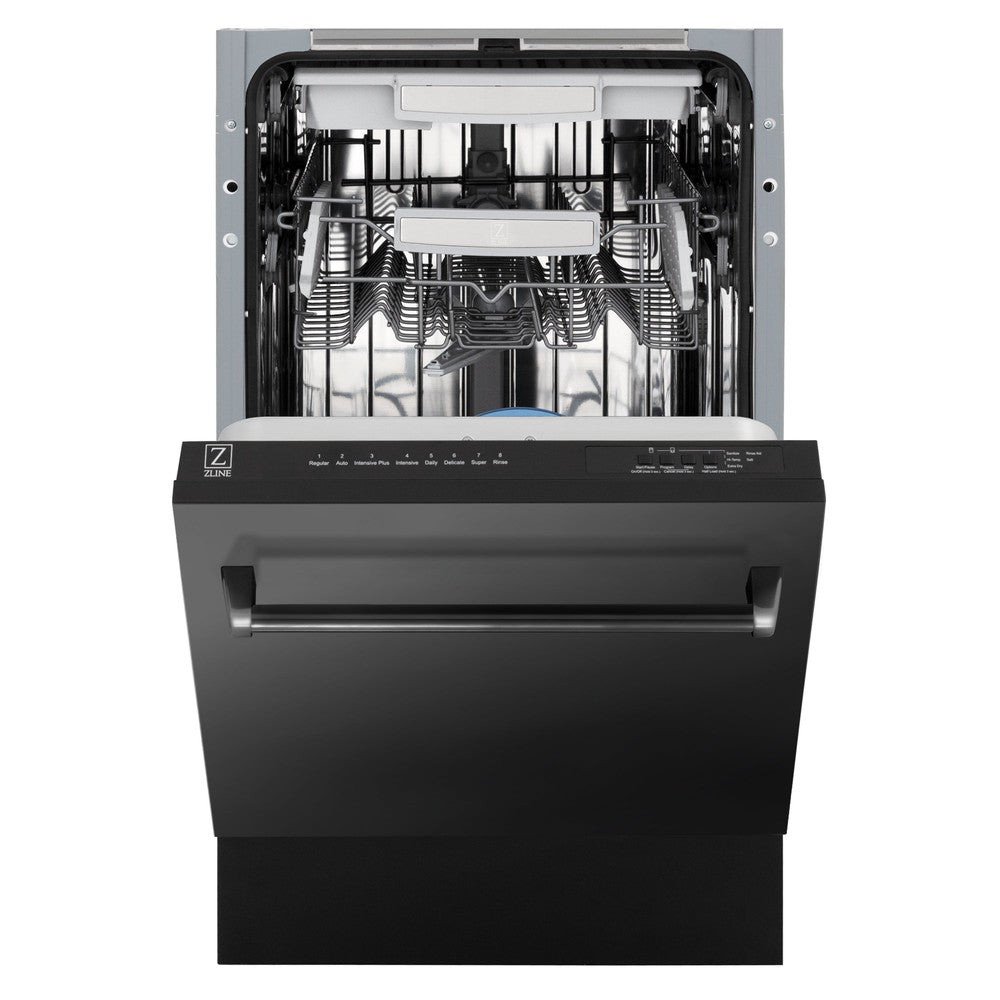 ZLINE 18" Tallac Series 3rd Rack Top Control Built-In Dishwasher in Black Stainless Steel with Stainless Steel Tub, 51dBa (DWV-BS-18)