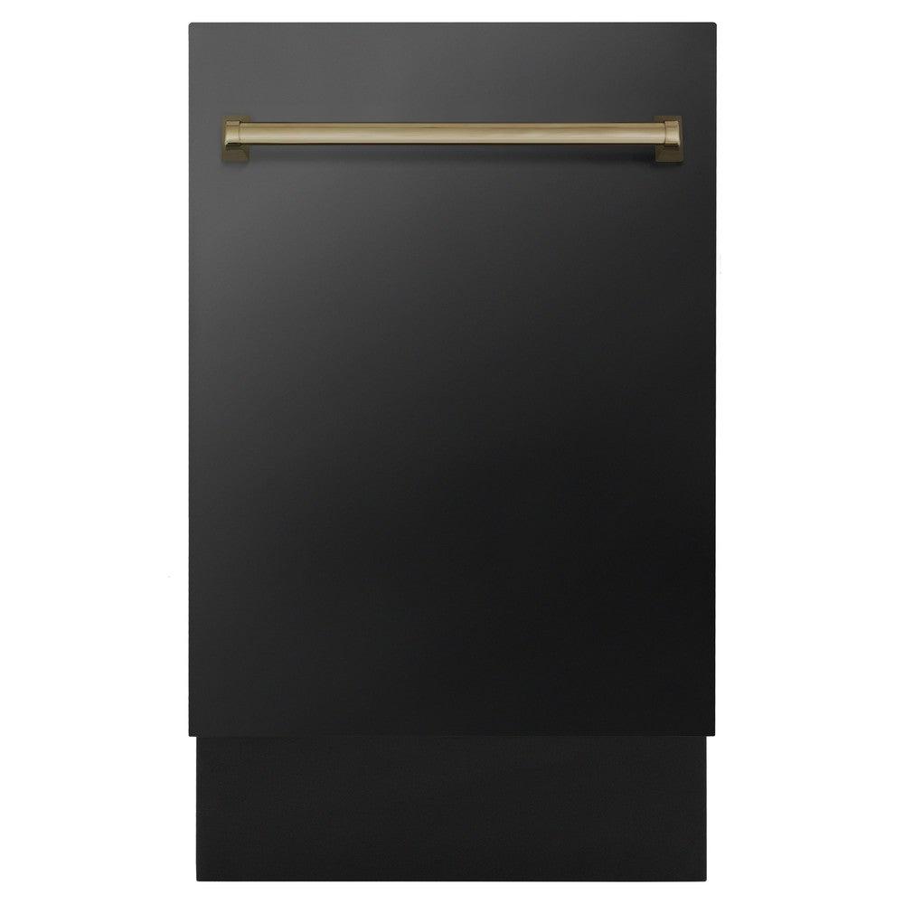 ZLINE Autograph Edition 18” Compact 3rd Rack Top Control Built-In Dishwasher in Black Stainless Steel with Champagne Bronze Handle, 51dBa (DWVZ-BS-18-CB)