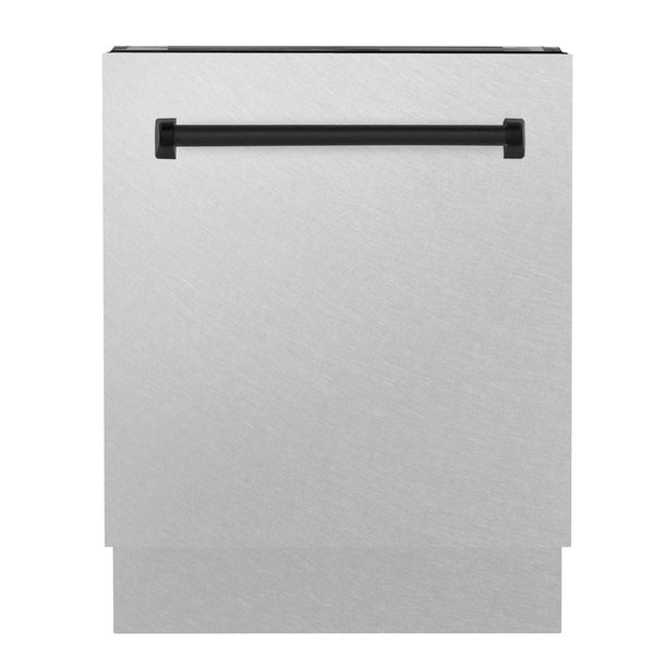 ZLINE Autograph Edition 24" 3rd Rack Top Control Built-In Tall Tub Dishwasher in Fingerprint Resistant Stainless Steel with Matte Black Handle, 51dBa (DWVZ-SN-24-MB)