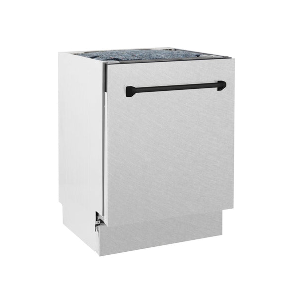 ZLINE Autograph Edition 24" 3rd Rack Top Control Built-In Tall Tub Dishwasher in Fingerprint Resistant Stainless Steel with Matte Black Handle, 51dBa (DWVZ-SN-24-MB)