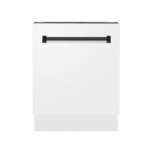 ZLINE Autograph Edition 24" 3rd Rack Top Control Built-In Tall Tub Dishwasher in White Matte with Matte Black Handle, 51dBa (DWVZ-WM-24-MB)