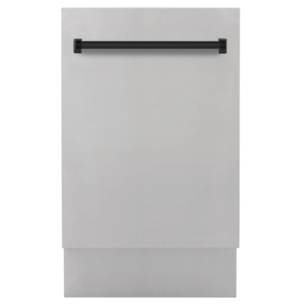 ZLINE Autograph Edition 18” Compact 3rd Rack Top Control Built-In Dishwasher in Stainless Steel with Matte Black Handle, 51dBa (DWVZ-304-18-MB)