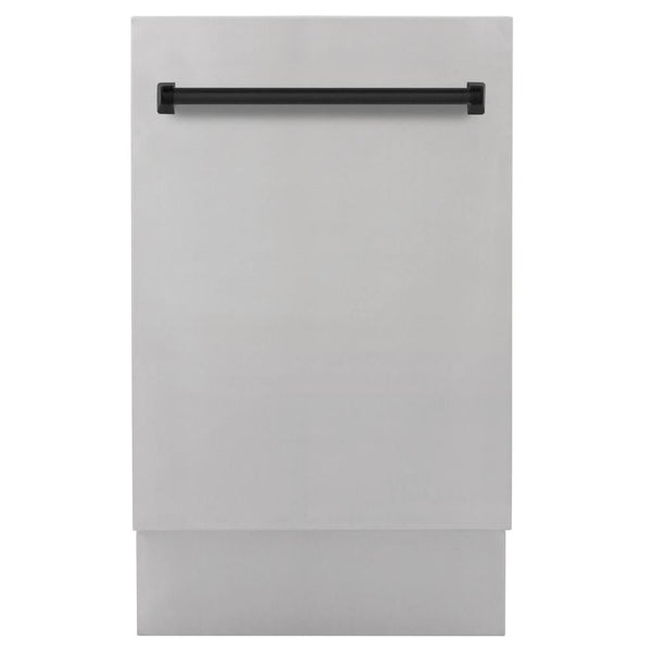 ZLINE Autograph Edition 18” Compact 3rd Rack Top Control Built-In Dishwasher in Stainless Steel with Matte Black Handle, 51dBa (DWVZ-304-18-MB)