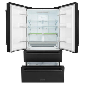 ZLINE 36" 22.5 cu. ft 4-Door French Door Refrigerator with Ice Maker in Fingerprint Resistant Black Stainless Steel