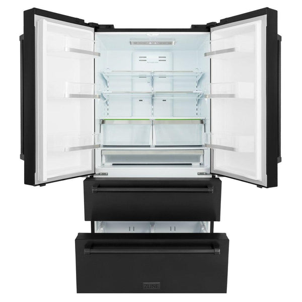 ZLINE 36" 22.5 cu. ft 4-Door French Door Refrigerator with Ice Maker in Fingerprint Resistant Black Stainless Steel