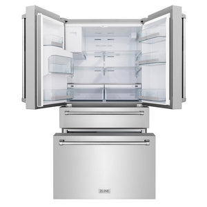 ZLINE 36" 21.6 cu. ft 4-Door French Door Refrigerator with Water and Ice Dispenser in Fingerprint Resistant Stainless Steel