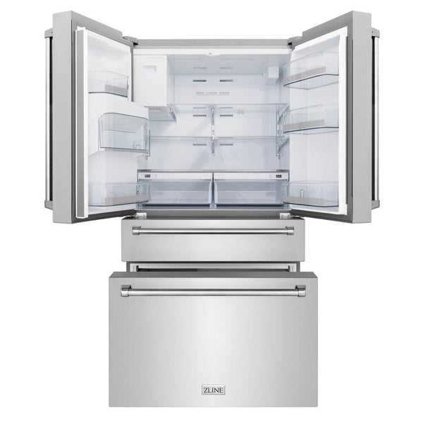 ZLINE 36" 21.6 cu. ft 4-Door French Door Refrigerator with Water and Ice Dispenser in Fingerprint Resistant Stainless Steel