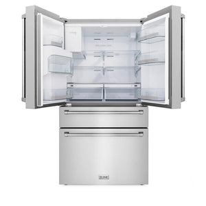 ZLINE 36" 21.6 cu. ft 4-Door French Door Refrigerator with Water and Ice Dispenser in Fingerprint Resistant Stainless Steel