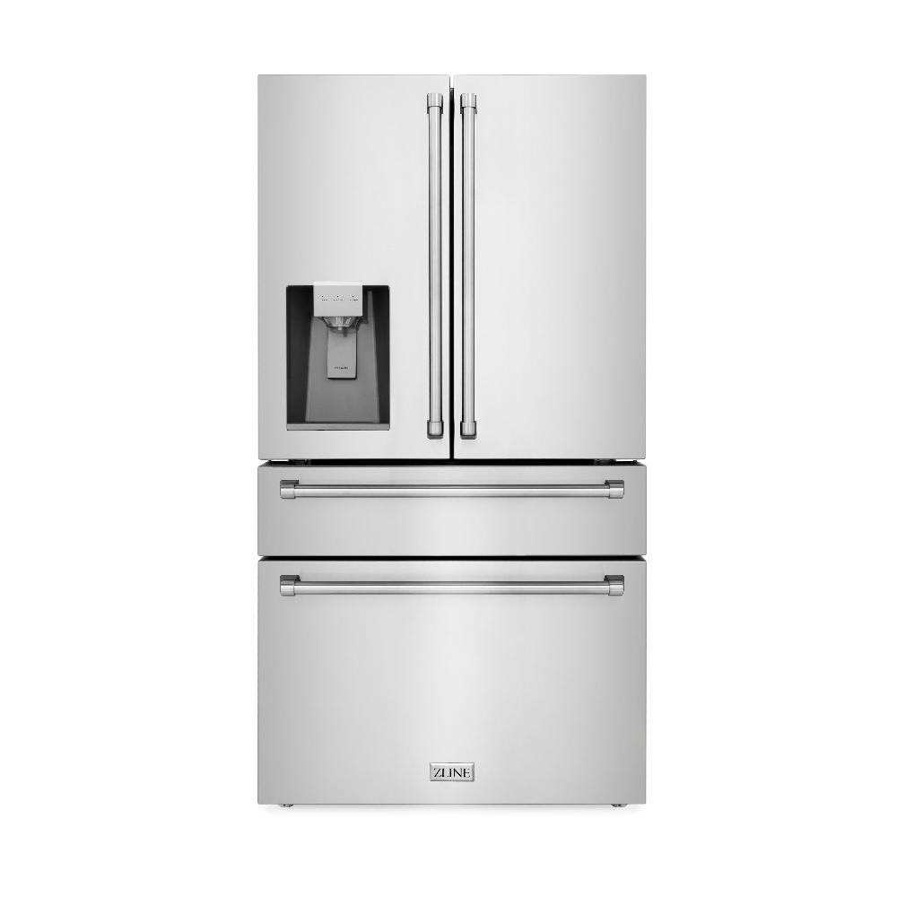 ZLINE 36" 21.6 cu. ft 4-Door French Door Refrigerator with Water and Ice Dispenser in Fingerprint Resistant Stainless Steel