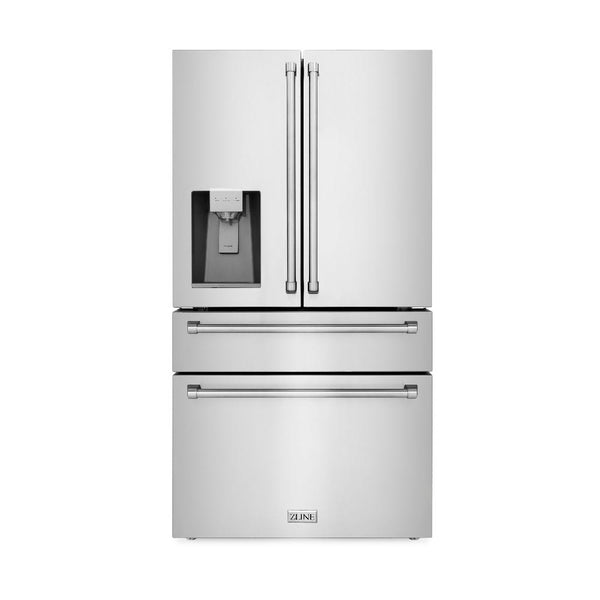 ZLINE 36" 21.6 cu. ft 4-Door French Door Refrigerator with Water and Ice Dispenser in Fingerprint Resistant Stainless Steel