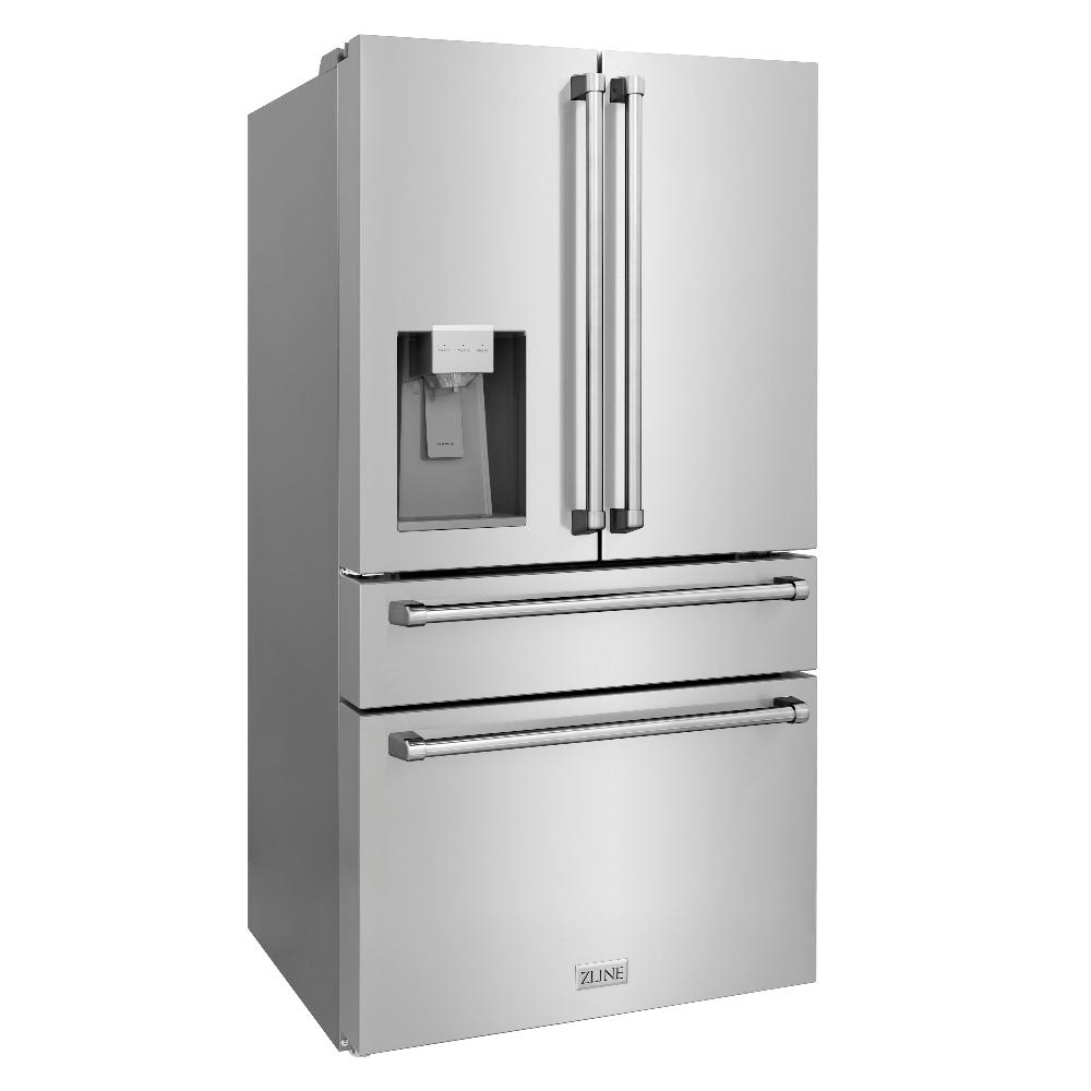 ZLINE 36" 21.6 cu. ft 4-Door French Door Refrigerator with Water and Ice Dispenser in Fingerprint Resistant Stainless Steel