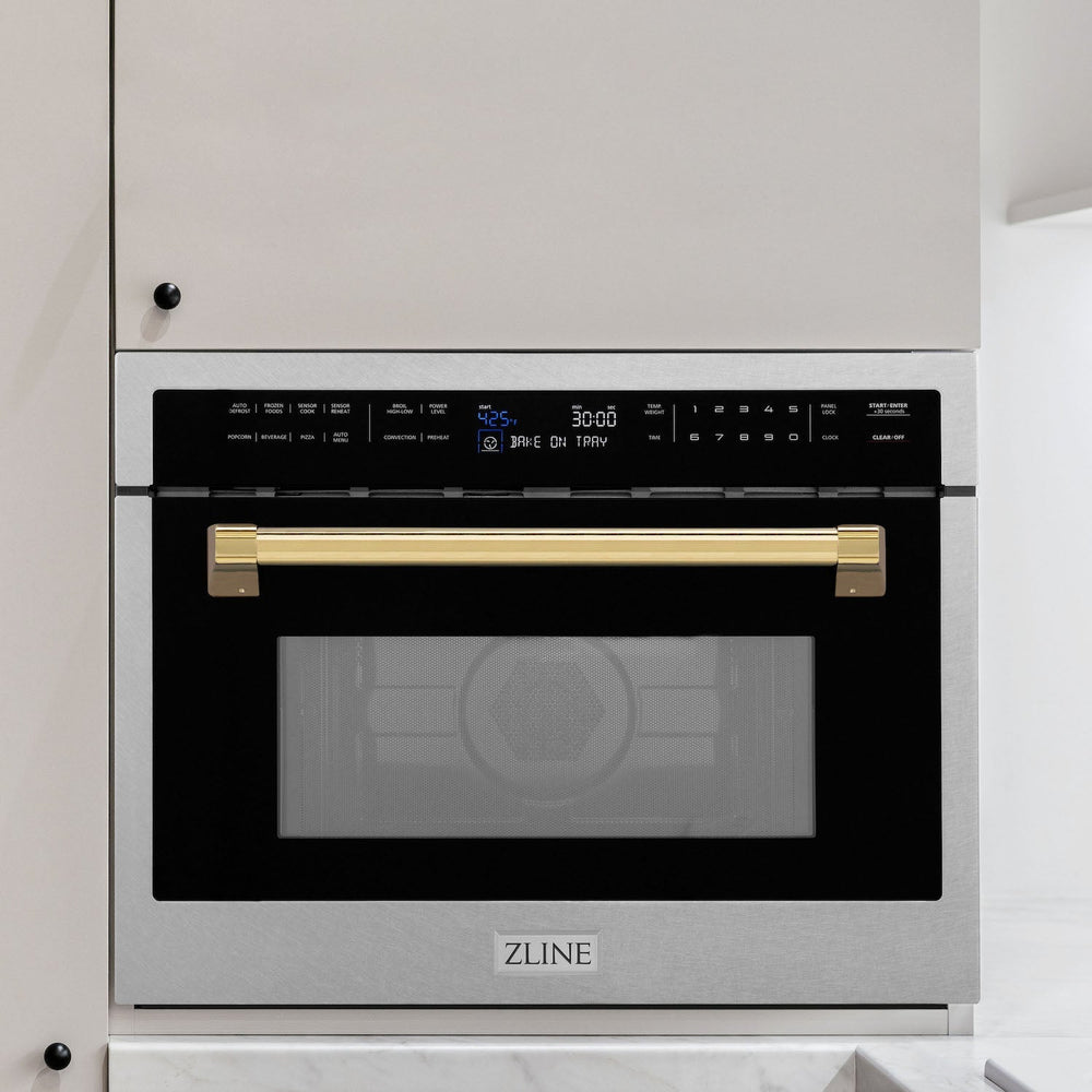 ZLINE Autograph Edition 24" 1.6 cu ft. Built-in Convection Microwave Oven in Fingerprint Resistant Stainless Steel with Polished Gold Accents