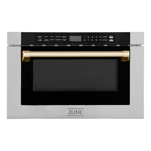 ZLINE Autograph Edition 24" 1.2 cu. ft. Built-in Microwave Drawer with a Traditional Handle in Stainless Steel and Gold Accents