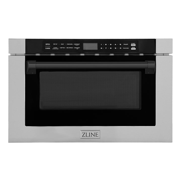 ZLINE Autograph Edition 24" 1.2 cu. ft. Built-in Microwave Drawer with a Traditional Handle in Stainless Steel and Matte Black Accents