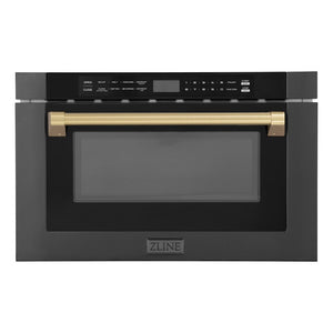 ZLINE Autograph Edition 24" 1.2 cu. ft. Built-in Microwave Drawer in Black Stainless Steel and Champagne Bronze Accents