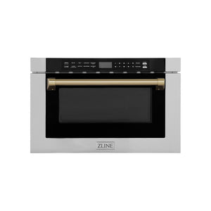 ZLINE Autograph Edition 24" 1.2 cu. ft. Built-in Microwave Drawer with a Traditional Handle in Stainless Steel and Champagne Bronze Accents