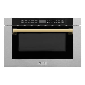ZLINE Autograph Edition 24" 1.2 cu. ft. Built-in Microwave Drawer with a Traditional Handle in Fingerprint Resistant Stainless Steel and Gold Accents