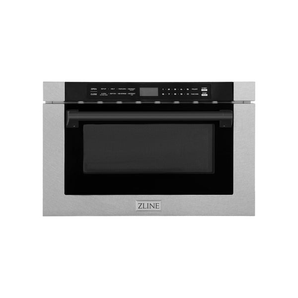 ZLINE Autograph Edition 24" 1.2 cu. ft. Built-in Microwave Drawer with a Traditional Handle in Fingerprint Resistant Stainless Steel and Matte Black Accents