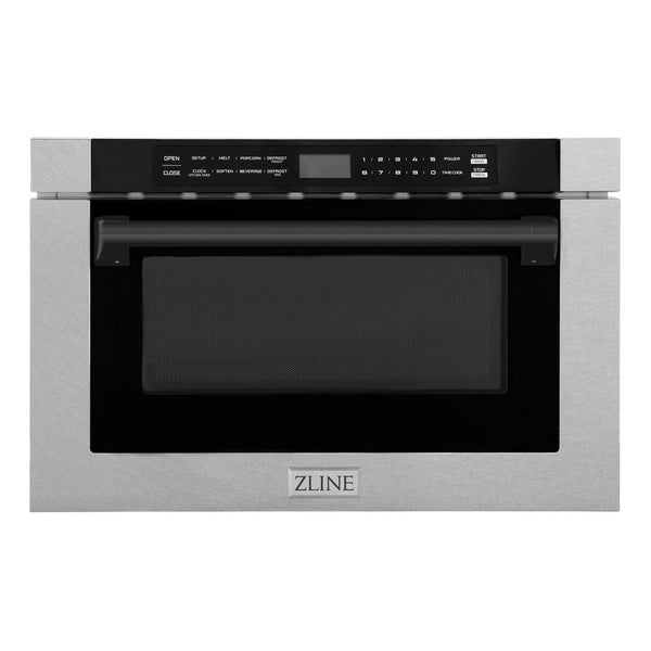 ZLINE Autograph Edition 24" 1.2 cu. ft. Built-in Microwave Drawer with a Traditional Handle in Fingerprint Resistant Stainless Steel and Matte Black Accents