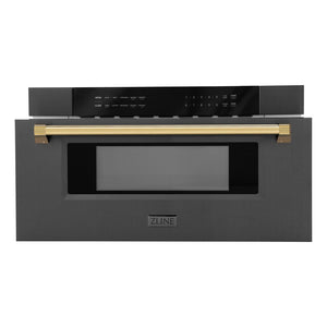 ZLINE Autograph Edition 30" 1.2 cu. ft. Built-in Microwave Drawer in Black Stainless Steel and Gold Accents