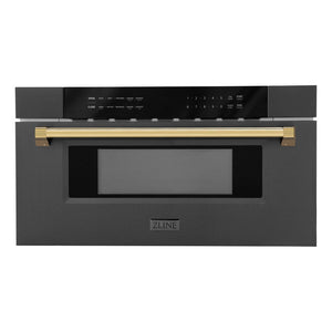 ZLINE Autograph Edition 30" 1.2 cu. ft. Built-in Microwave Drawer in Black Stainless Steel and Gold Accents