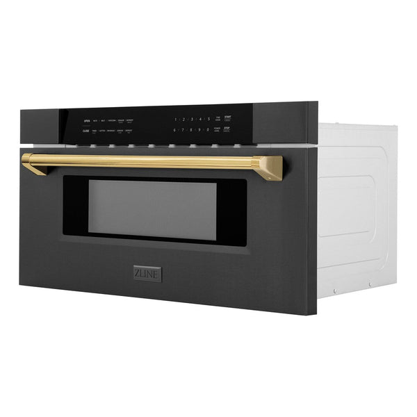 ZLINE Autograph Edition 30" 1.2 cu. ft. Built-in Microwave Drawer in Black Stainless Steel and Gold Accents