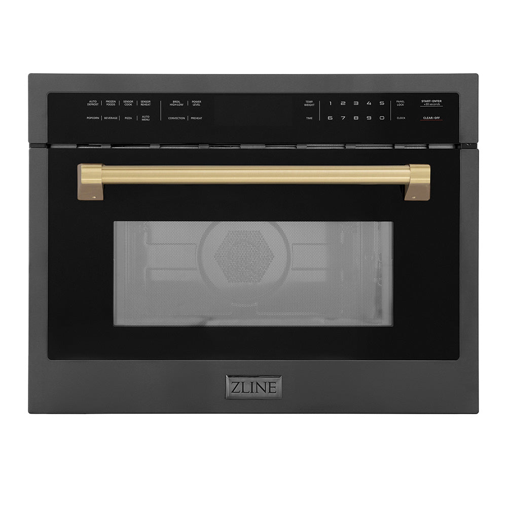 ZLINE Autograph Edition 24" 1.6 cu ft. Built-in Convection Microwave Oven in Black Stainless Steel and Champagne Bronze Accents