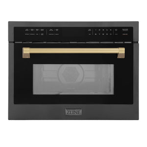 ZLINE Autograph Edition 24" 1.6 cu ft. Built-in Convection Microwave Oven in Black Stainless Steel and Champagne Bronze Accents