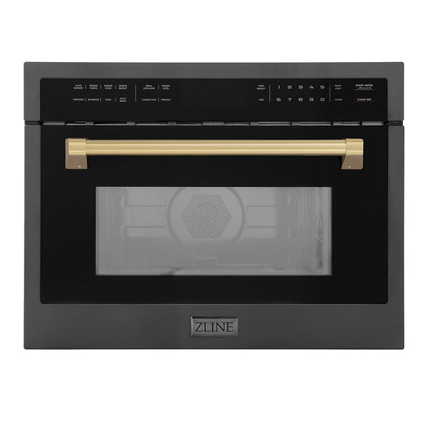ZLINE Autograph Edition 24" 1.6 cu ft. Built-in Convection Microwave Oven in Black Stainless Steel and Champagne Bronze Accents