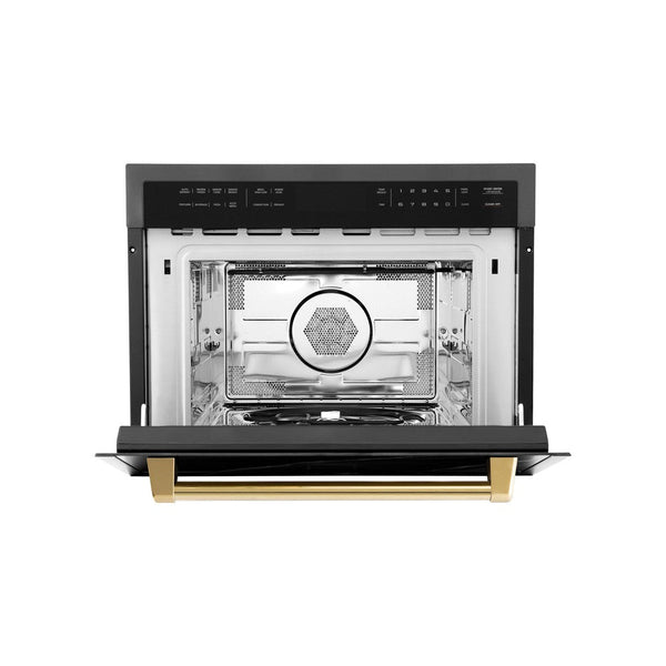 ZLINE Autograph Edition 24" 1.6 cu ft. Built-in Convection Microwave Oven in Black Stainless Steel and Gold Accents