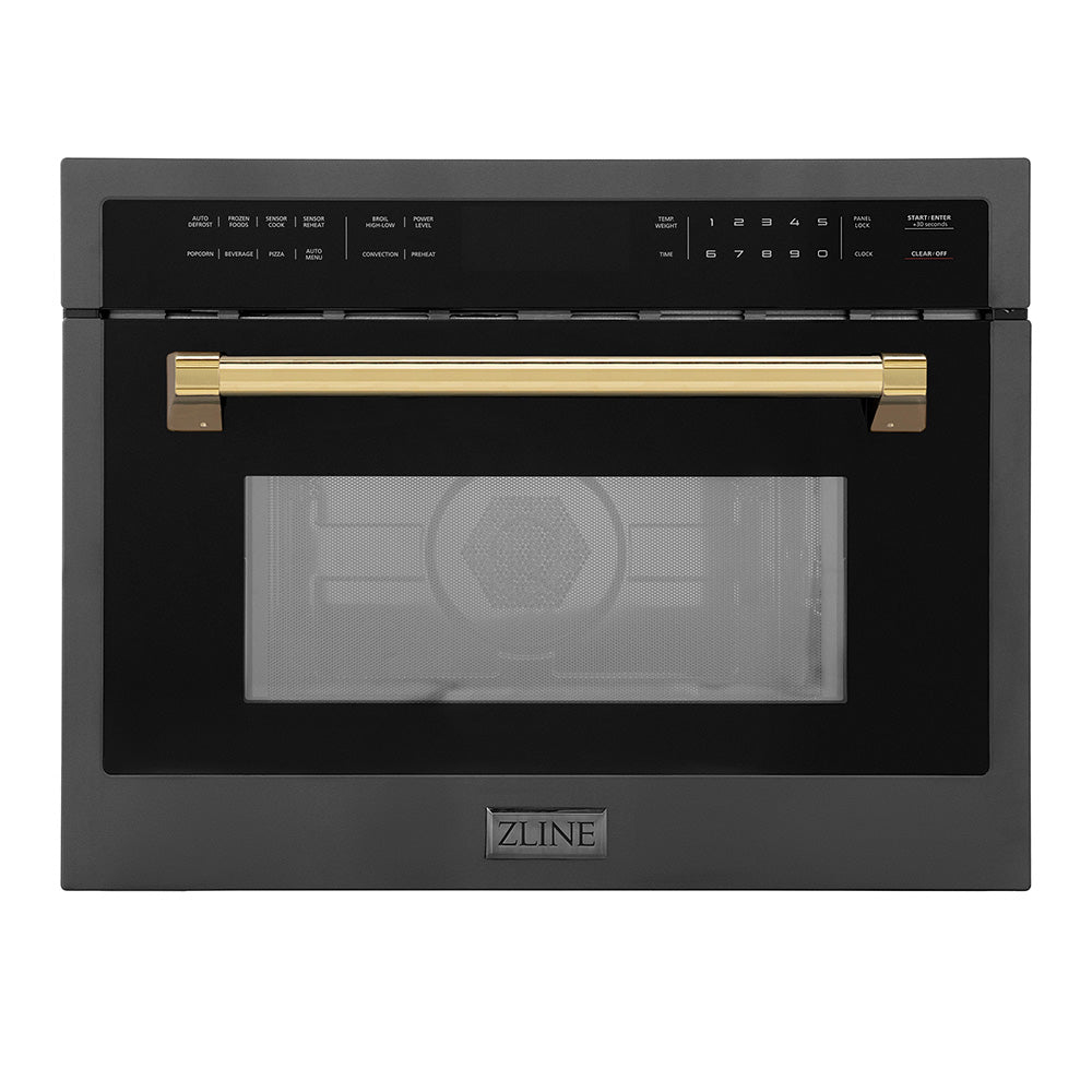 ZLINE Autograph Edition 24" 1.6 cu ft. Built-in Convection Microwave Oven in Black Stainless Steel and Gold Accents