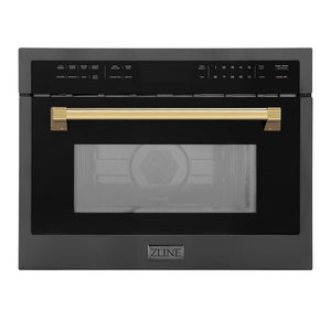 ZLINE Autograph Edition 24" 1.6 cu ft. Built-in Convection Microwave Oven in Black Stainless Steel and Gold Accents